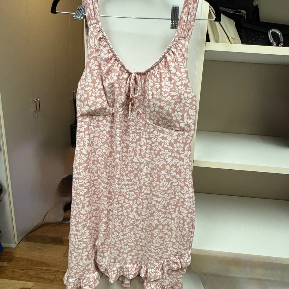 Floral Pink and White Sleeveless Dress